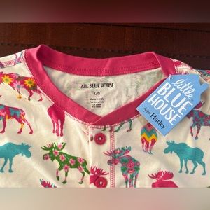 Brand new, white,moose print, onesie pajama with butt flap, size L